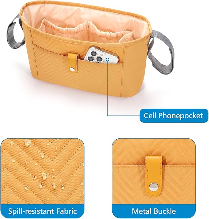 Accmor Universal Stroller Organizer, Stroller Bag Stroller Caddy Organizer, Stroller Accessories Fits for Uppababy, Baby Jogger, Nuna, Doona, Britax Strollers, Brown