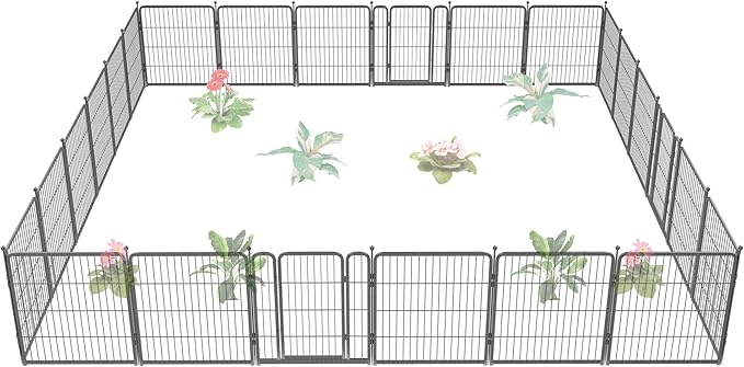 FXW Garden Fence Outdoor for The Yard – 32in(H) x 54.7ft(L) Heavy Duty Metal Animal Barrier for Dog and Rabbit, Decorative Dog Fence, 24 Panels, Silver