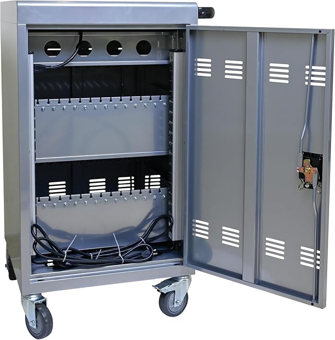 Laptop and Tablet Charging Cart, 35 Unit Device Mobile Charging Station for Chromebook, Tablet, Laptop, with Charging Port Screen Size Up to 16.3", Suitable for Office, Classroom, etc (Silver)
