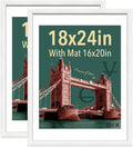 VCK 18x24 Frame 2 Pack, Exclusive Textured Solid Wood Poster Frame, Display Picture 16x20 with Mat or 18x24 without Mat, White