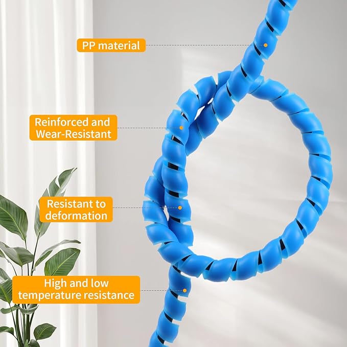 Spiral Cable Wrap, 16.4ft, 33ft Wire Protection Sleeve Cover Cable Organizer Pipe Flexible Spiral Wrap Winding Tube Prevent Cat from Chewing Cables (Blue, 10mm (3/8")-33ft)