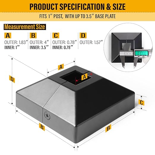 1.0"x1.0"（Actual: 1.0"x1.0"） Deck Post Base Cover Decorative Post Base Trim Skirt Black Aluminum 8Pack