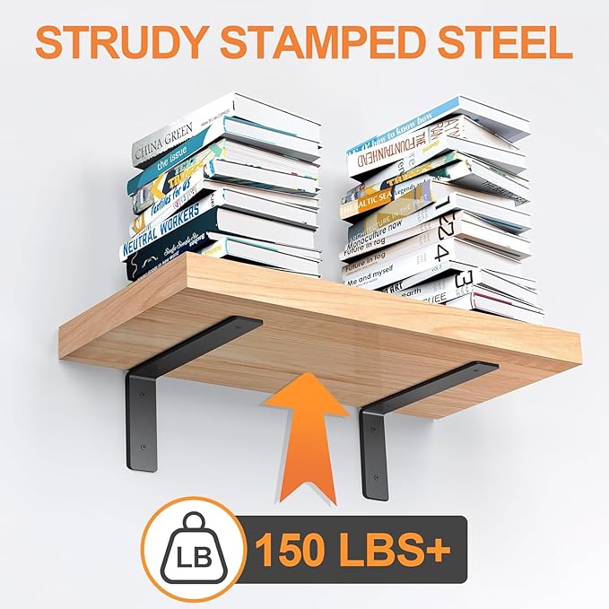 Heavy Duty Shelf Brackets 10 Inch, 8 Pack Floating Shelf Brackets, L Wall Shelf Bracket for DIY Decorative with Mounting Hardware
