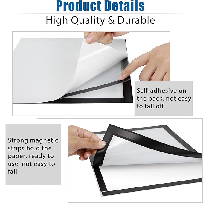 Magnetic Sign Holder, 8.5 x 11 Wall Mount Self Adhesive Document Display Frames, Double Sided Display for Glass Window (Black, 10pack)
