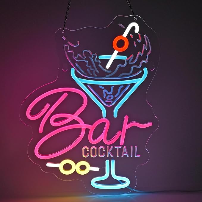 Cocktail Bar Neon Sign, Neon Lights Hanging Wall Art Decoration for Business Man Cave Bar Pub Night Club Party Bistro Beverage Restaurant, USB Powered Ultra Bright Dimmable, 15.75*11.8 inches