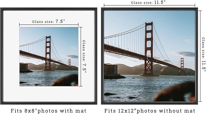 Frametory, 12x12 Metal Picture Frame with Mat for 8x8 Picture & Real Glass, Aluminum Photo Frame Collection (Black, 2 Pack)