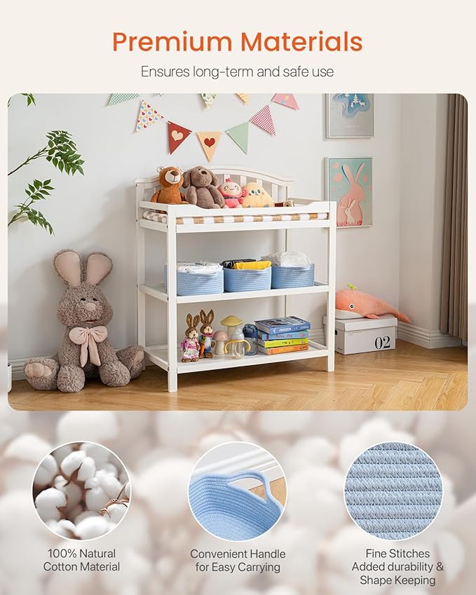 KALLAX Small Woven Basket, 12 x 8 x 4.5 Inches, Small Storage Baskets for Organizing, Gift Baskets Empty, Cute Rope Shelf Closet Storage Bins for Shelves, Dog Toy Basket, Light Blue