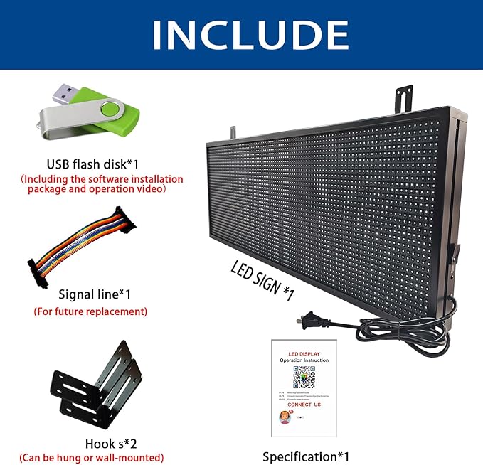 HS Programmable Scrolling Led Sign, Outdoor Digital Display Messsage Board, Full Color High Brightness WIFI Control,Text Customable, for Business Store Restaurant Public(P10 39''x14'')