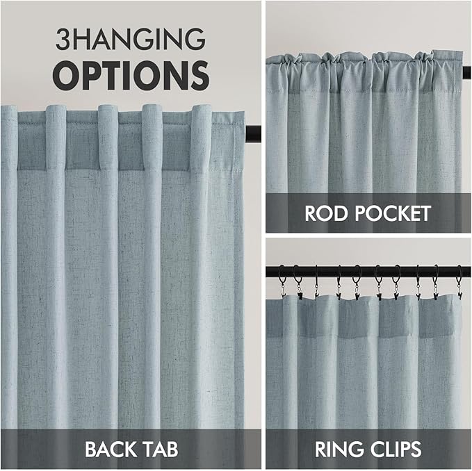 MIULEE Non-See-Through Privacy Linen Curtains 2 Panels, Light Filtering Window Curtains Farnhouse Textured Back Tab Semi Sheer Drapes for Bedroom Living Room, 52 x 96 Inches Long, Stone Blue