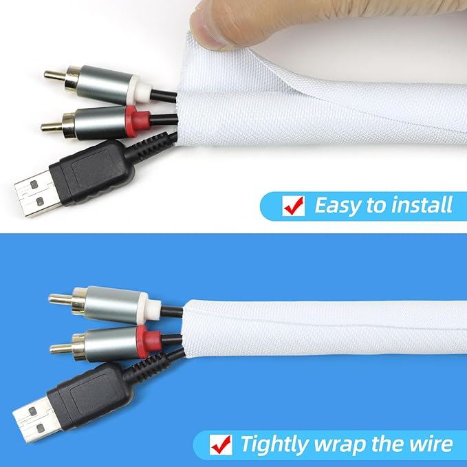 Automotive Wire Loom Tubing, Split Braided Cord Protectors from Pets No Chew, Flexible Cable Sleeve Cable Management for TV/Computer/Electric Wires (White, 5/16"-25ft)