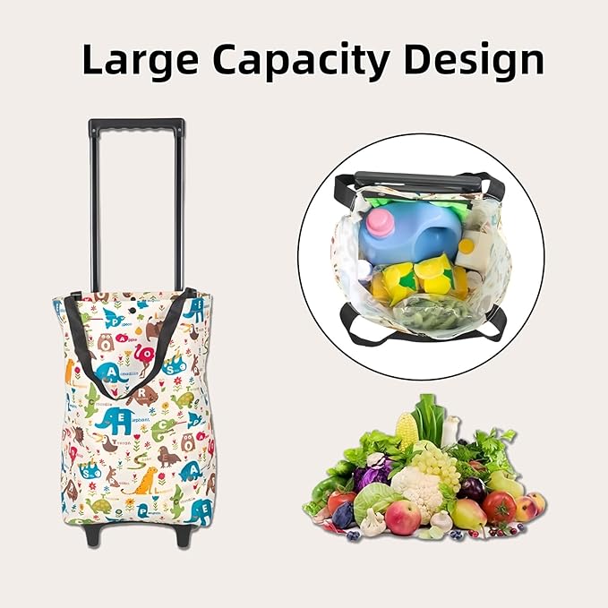 Portable Shopping cart Foldable with Wheels,Folding Shopping Cart Tote Bag Trolley Grocery Carts for Outdoors Reusable Grocery Bags Travel Bag (Beige)