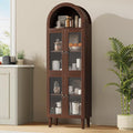 71” Tall Arched Pantry Cabinet with Glass Door, Display Cabinet Organizer, Versatile Pantry with Top-Opening Storage Container for Living, Kitchen Dining Room, Brown