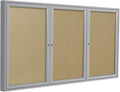 Ghent 36" x 72" 3-Door Outdoor Enclosed Bulletin Board with Lock, Vinyl Material, Shatter Resistant Acrylic Panels, Made in the USA, Satin Aluminum Frame - Caramel