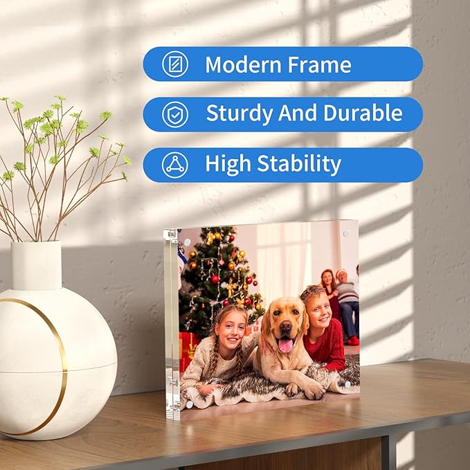 NIUBEE Acrylic Photo Frame 8x10,Clear Picture Frame 20% Thicker Block,Frameless Acrylic Frames Double Sided,Trendy Home Decor & Modern Gift Idea
