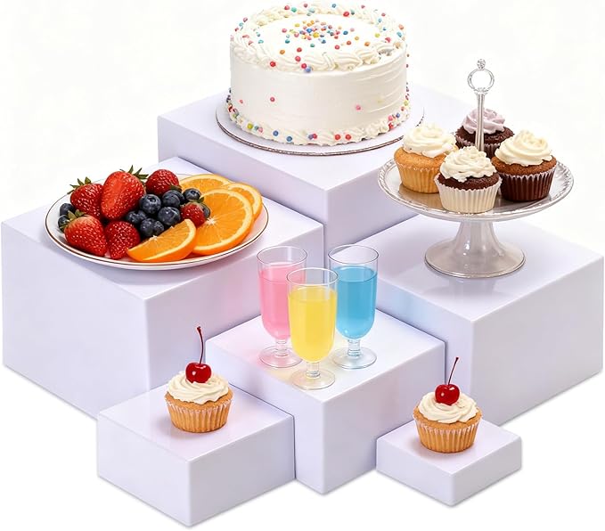 6 Pcs White Buffet Risers and Stands, Acrylic Food Risers for Buffet Table, Acrylic Risers Display Stands for Wedding Party, food display, Collectibles(8" 7" 6" 5.5" 4.5" 3")