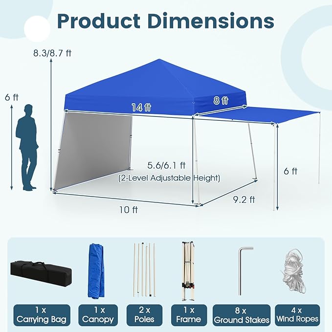 Tangkula 10x9.2 Ft Pop up Canopy with Sidewalls, UPF50+ Outdoor Tent with 8 Stakes, 4 Wind Ropes, Carry Bag, Portable Canopy Tent with Awnings for Camping, Patio, Market