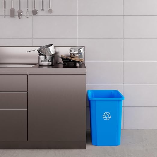 19 Gallon Blue Square Commercial Trash Garbage Can | Outdoor Office Restaurant School Kitchen