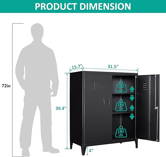 SISESOL Storage Cabinet with Doors and Shelves,40" Metal Storage Cabinet with Lock Door Adjustable Shelf,Office Storage Cabinets,Garage Tool Cabinets for Home,Office,School,Kitchen