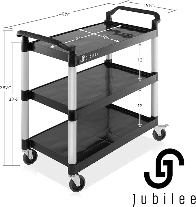 Jubilee Heavy-Duty 3-Tier Utility Service Cart with Wheels, 40.25" x 38.5"