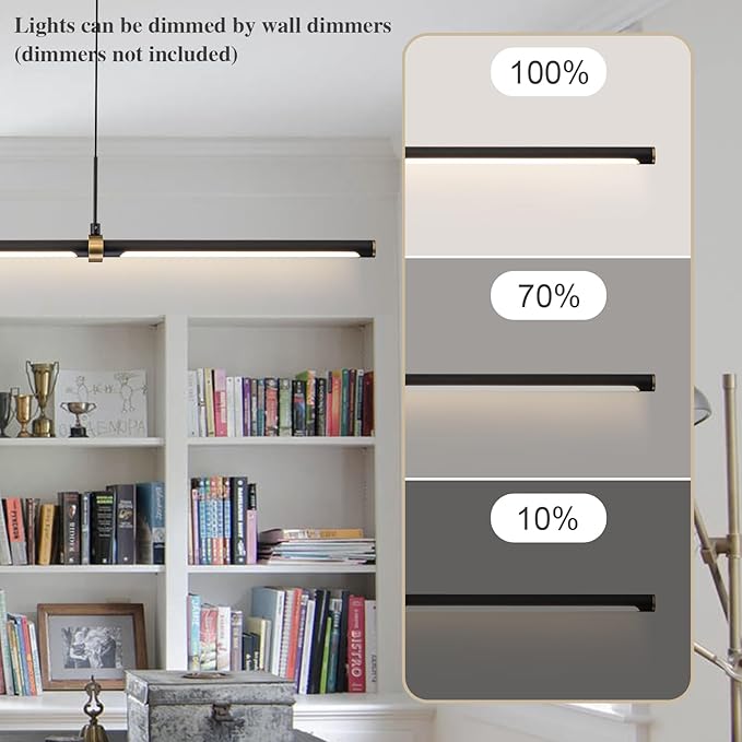 EDISLIVE Modern LED Dimmable Linear Pendant Lighting Dimmable LED Chandelier 47.24 in Adjustable Linear Hanging Light Fixture 3000K 20W Island Light for Dinning Room Kitchen，Black