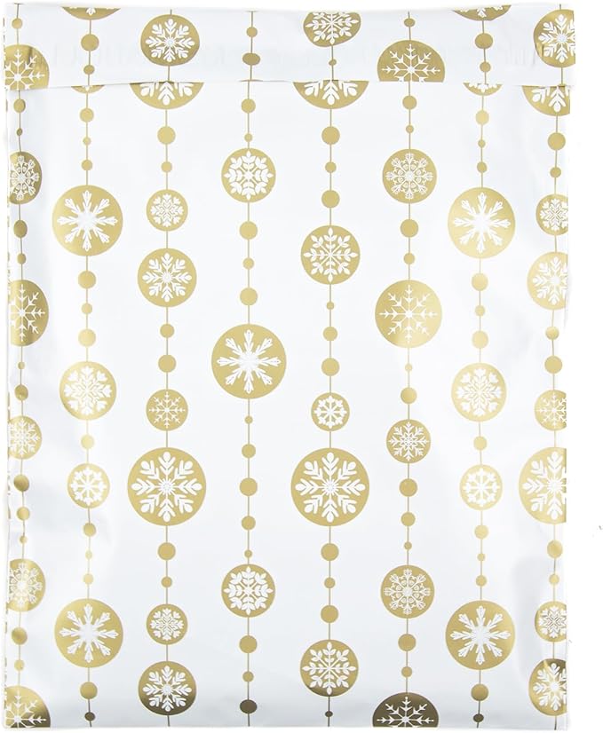 Inspired Mailers - Poly Mailers 10x13-100 Pack - Snowflake Baubles (Gold) - Holiday Poly Mailers - 10x13 Shipping Envelopes - Christmas Packaging Bags