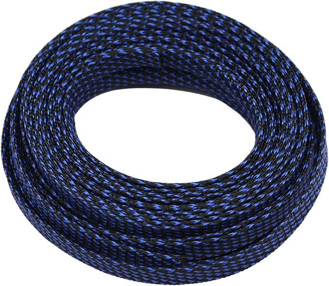 30ft PET Expandable Sleeving Wire Cable Sleeve (1/2", Blue&Black)