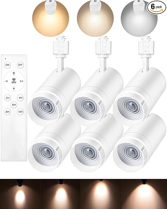 Zoomable 30W LED Track Lighting Heads,2700K-6500K Stepless Dimming H Type Dimmable Rail Ceiling Track Lights Fixtures,3000LM,Flicker Free 15°to 60°CRI90,White 6 Pack
