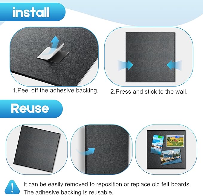 Large Cork Board for Wall 47"x 35", 12 Pack Grey Bulletin Board, Felt Wall Tiles with 72 Safe Removable Adhesive Tabs, 60 Push Pins, Cork Boards for Home Office Pin Board Tack Board
