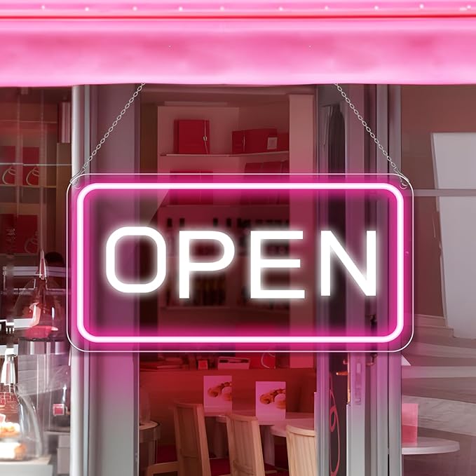 inSharePlus 16"x 9" LED Neon Open Sign for Business, with ON/OFF Switch adapter, Ultra Bright Lighted Sign Open, Electric Light up Sign for Stores, Restaurants Offices Retail Shops Window Storefronts