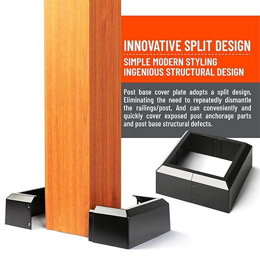 8"x8" (Actual: 7.5"x7.5") Deck Post Base Cover Split, Aluminum Post Base Trim Skirt Decorative Black 2Pack