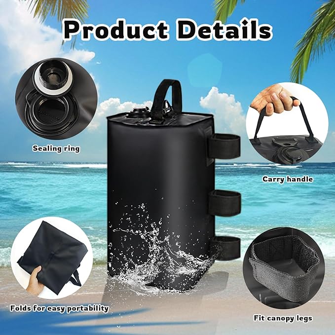 slashome 2 Pack 10L Canopy Water Weights for Wind, 44 Lb Water Bag Weights, Heavy Duty Anti-Tip Tent Stakes Leg Weight Bags for Gazebo, Pop Up Canopy, Party Tent, Market Stall (10L, 2)