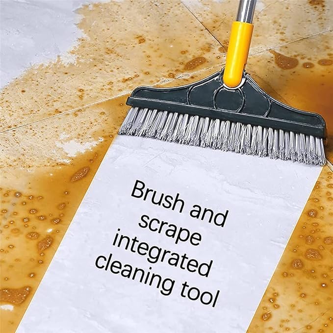 2 in 1 Floor Brush Scrubber with Long Handle Grout Brush 3 Poles 53.5'' New Upgrade Stiff Bristle Cleaning Scrub Brush with Squeegee 120°Rotating Tile Brush for Cleaning Bathroom Glass Patio Kitchen
