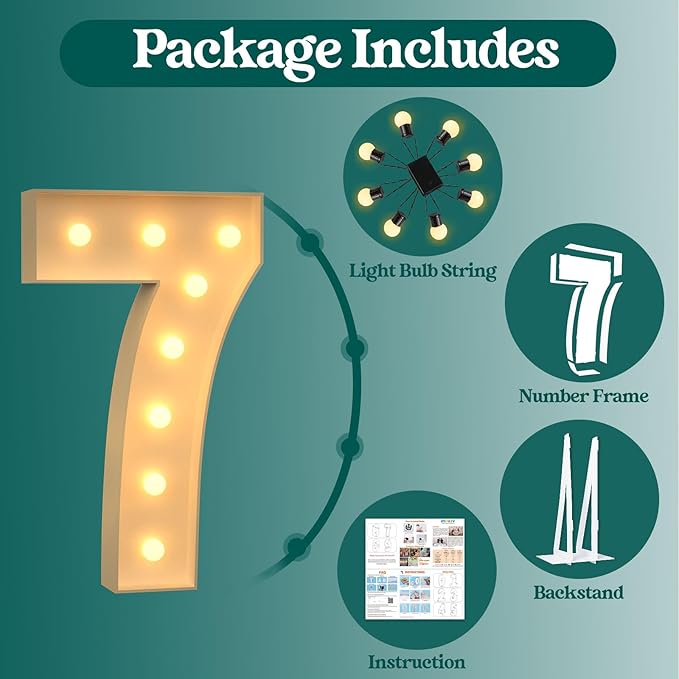 3FT Marquee Numbers, Light Up Numbers 7 for 7th 27th 70th Birthday Decorations, Big Numbers for Party Decorations, Large Light Up Numbers for Party Decor DIY Pre-Cut Foamboad Mosaic Numbers