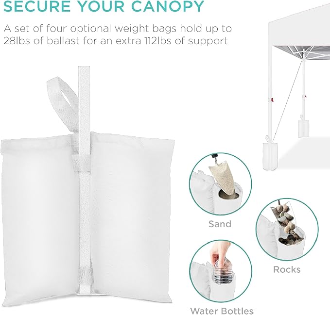 Best Choice Products 10x10ft 1-Person Setup Pop Up Canopy Tent Instant Portable Shelter w/ 1-Button Push, Case, 4 Weight Bags - White/White