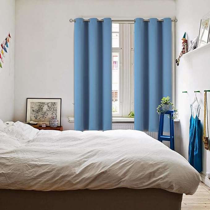BGment Blackout Curtains for Bedroom - Grommet Thermal Insulated Room Darkening Curtains for Living Room, Set of 2 Panels (42 x 72 Inch, Faded Denim)