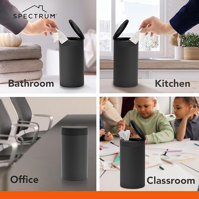 Spectrum Disinfecting Wipes Container White Refillable Stainless Steel Wipe Holder for Bathroom Kitchen School Classroom, Reuseable Push Button Wet Wipe Dispenser for Disinfect Cleaning Countertop