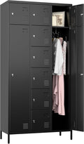 Aobabo Metal Storage Locker for empolyees, 10 Doors Metal Lockers with Hooks, for School, Home Office, Garage, Assembly Required, Black