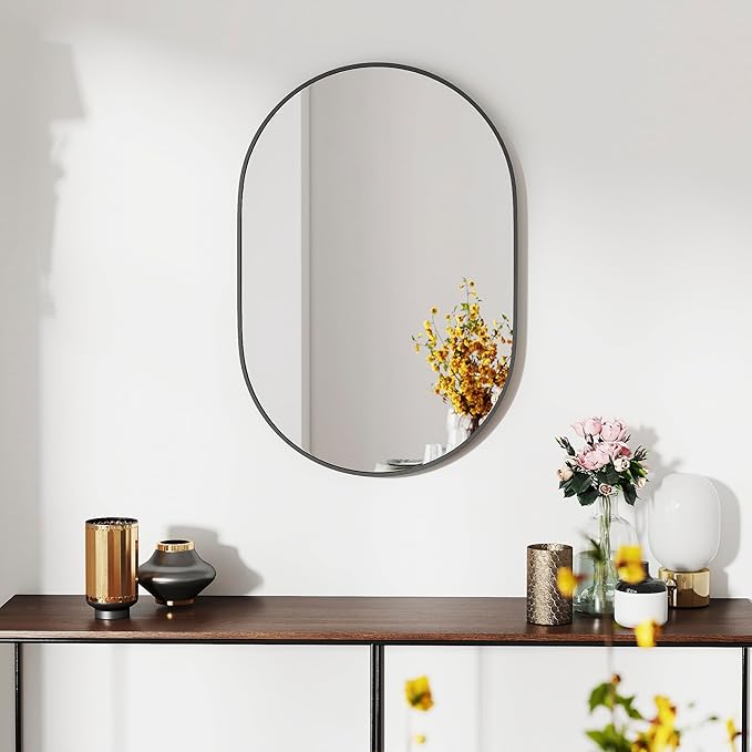 30x20 Mirror Runway Oval Wall Mounted Aluminum Alloy Metal Frame Rectangle Mirrors for Entryway Bedroom Bathroom Living Room 30 20 inch Black
