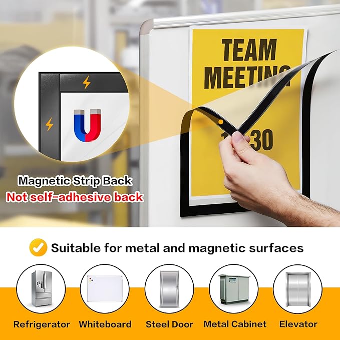 5Pack Magnetic Frames for Refrigerator - 8.5 x 11 Magnetic Sign Holder, Magnetic Paper Holder Document Holder for Fridge, Metal, Whiteboard Surface - Magnetic Picture Frame Poster Frame