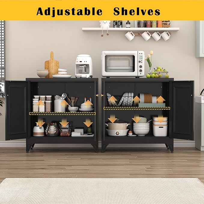 33" Metal Kitchen Pantry Storage Cabinets with Door and Adjustable Shelves,White Sideboard Buffet Cabinet with Storage,Sideboard Buffet Cabinet for Dining Roonm,Living Room