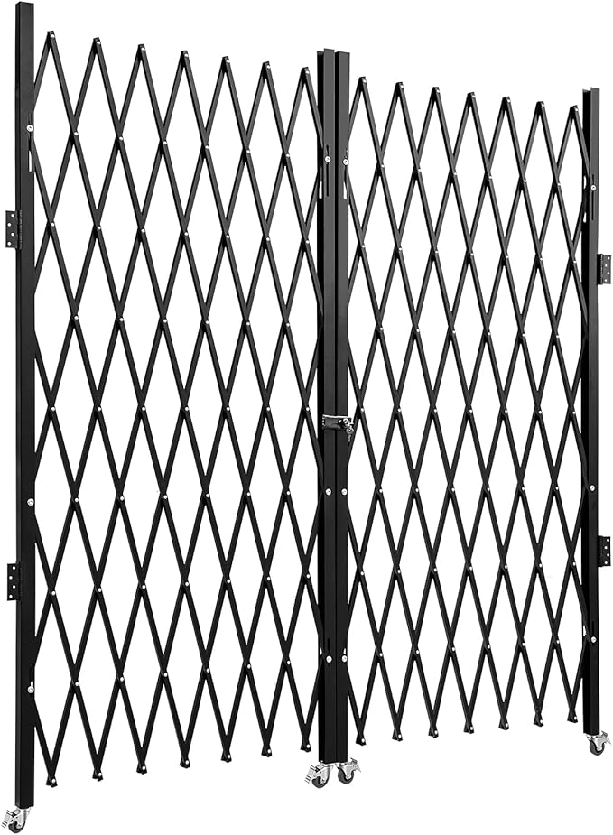 VEVOR Double Folding Security Gate, 61" H x 122" W Folding Door Gate, Steel Accordion Security Gate, Flexible Expanding Security Gate, 360° Rolling Barricade Gate, Scissor Gate or Door with Keys