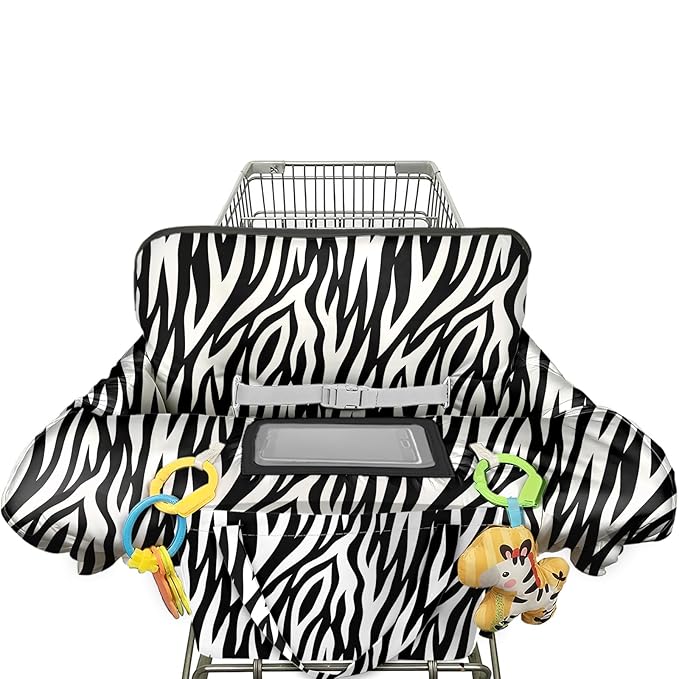 Shopping Cart Cover for Baby Girl Boy 2-in-1 High Chair Water Resistant High Chair Cover w/Phone Pouch Pocket Gender Neutral Cart Cover for Zebra Texture Babies Padded Grocery Cart Cover for Baby