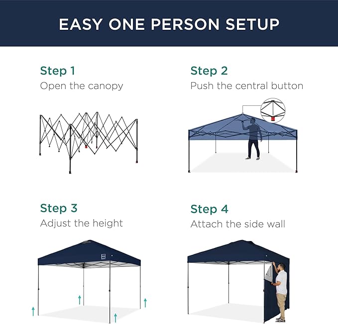 Best Choice Products 10x10ft Easy Pop Up Canopy w/Side Wall, 10 Pockets, Portable Carrying Case, 1-Button Setup, 4 Weight Bags - Navy Blue