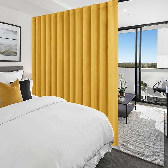 Hiasan Blackout Patio Sliding Door Curtain Extra Wide Thermal Insulated Blind Privacy Room Divider Curtain with Back Tab & Rod Pocket for Bedroom Partition Glass Door (100 x 84 Inches, Yellow)