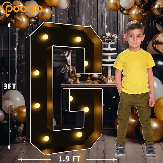 Pooqla 3FT Marquee Light Up Letters, Black LED Party Decor Large Marquee Letters 3 Feet Tall, Giant Mosaic Letter for Birthday Graduation Anniversary Wedding Decoration, Letter G