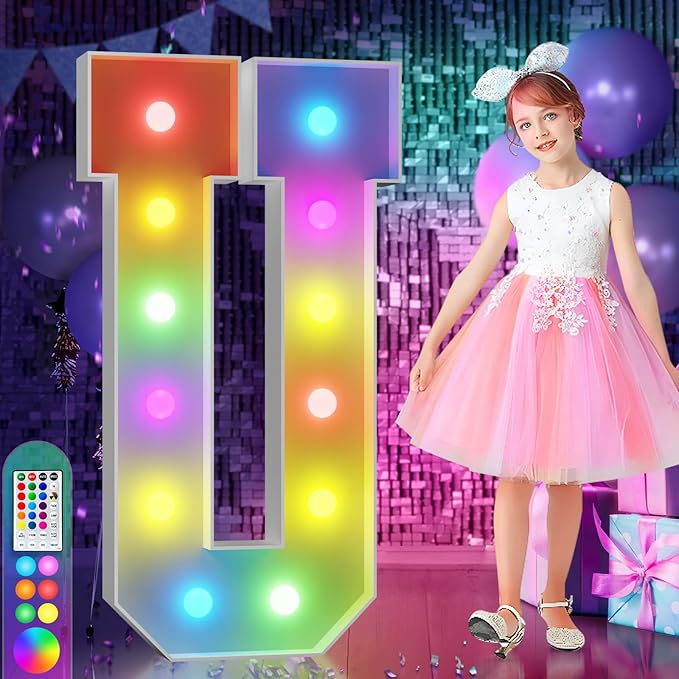 imprsv 4FT Colorful Marquee Letters U, 18 Colors Large Light up Letters Alphabet Sign with Remote, Large Marry Me Sign, Birthday Party Decorations Anniversary Wedding Decoration