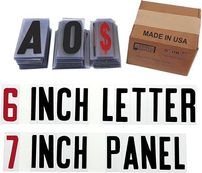 Changeable Sign Letters 6” on 7-inch Flexible Panel - Condensed Font, Made in USA, Compatible with Flexible Letter Track or Texas Track