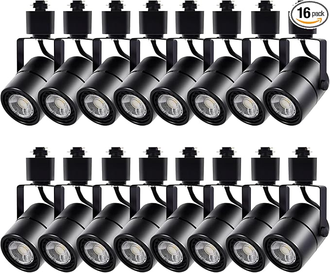 Track Lighting Heads, 10W 4000K Cool White Dimmable Bright LED Track Lighting Fixtures for Accent Retail Kitchen Artwork,120V Linear Track Light H Type-CRI90+ 24° White - 16 Pack (Black)