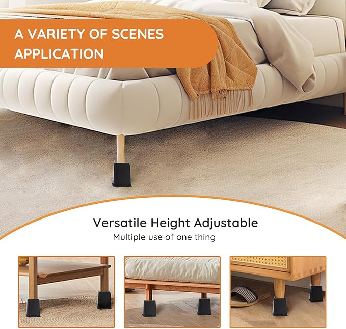 Bed Risers, Oversized Furniture Risers, 6 inch Raise Blocks for Bed Couch Desk Sofa Table Lifts, Furniture Legs Lifters Support up to 6000 Lbs (Black, 8 Pack Set)
