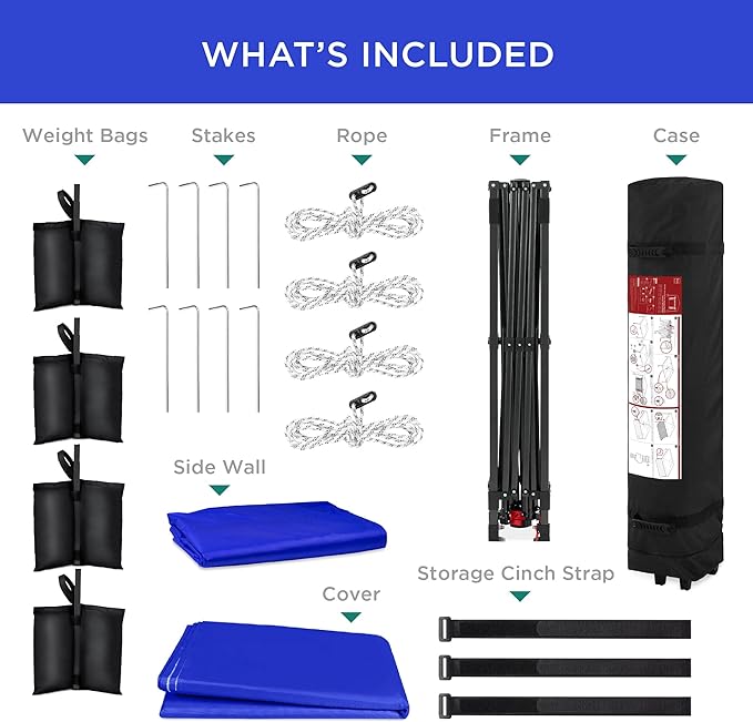 Best Choice Products 10x10ft Easy Pop Up Canopy w/Side Wall, 10 Pockets, Portable Carrying Case, 1-Button Setup, 4 Weight Bags - Resort Blue